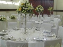 Silver candelabra centrepiece, guest table Zorgvliet, Stellenbosch